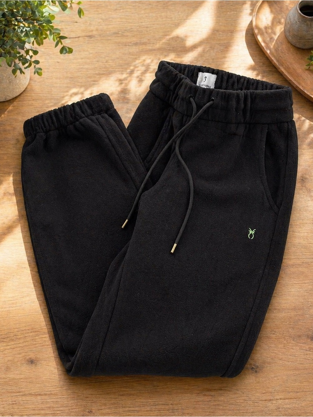 Dudley Stephens Black Fleece Joggers with Drawstring